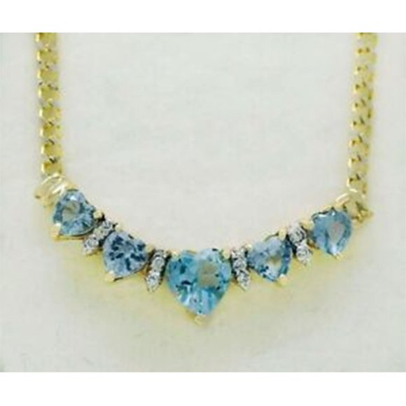 GENUINE 4.40 Cts BLUE TOPAZ & DIAMONDS NECKLACE 10k GOLD
